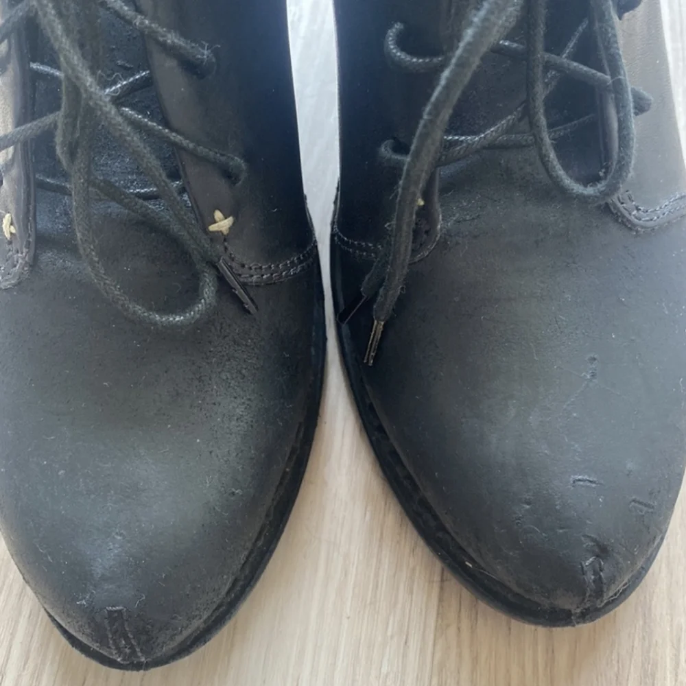 Rag & Bone Wedge Booties Odval Desert Black Leather Distressed Suede 8